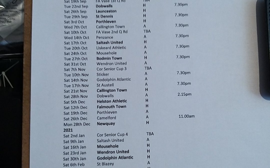 South West Peninsula Football League Premier West Fixtures Released