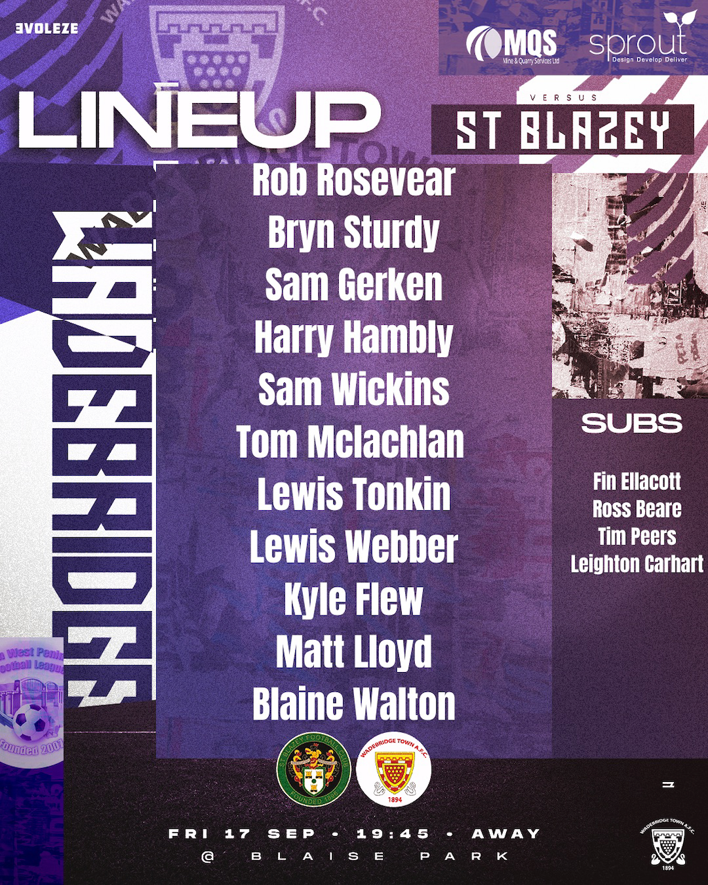 Lineup: St Blazey 1 v 2 Wadebridge Town