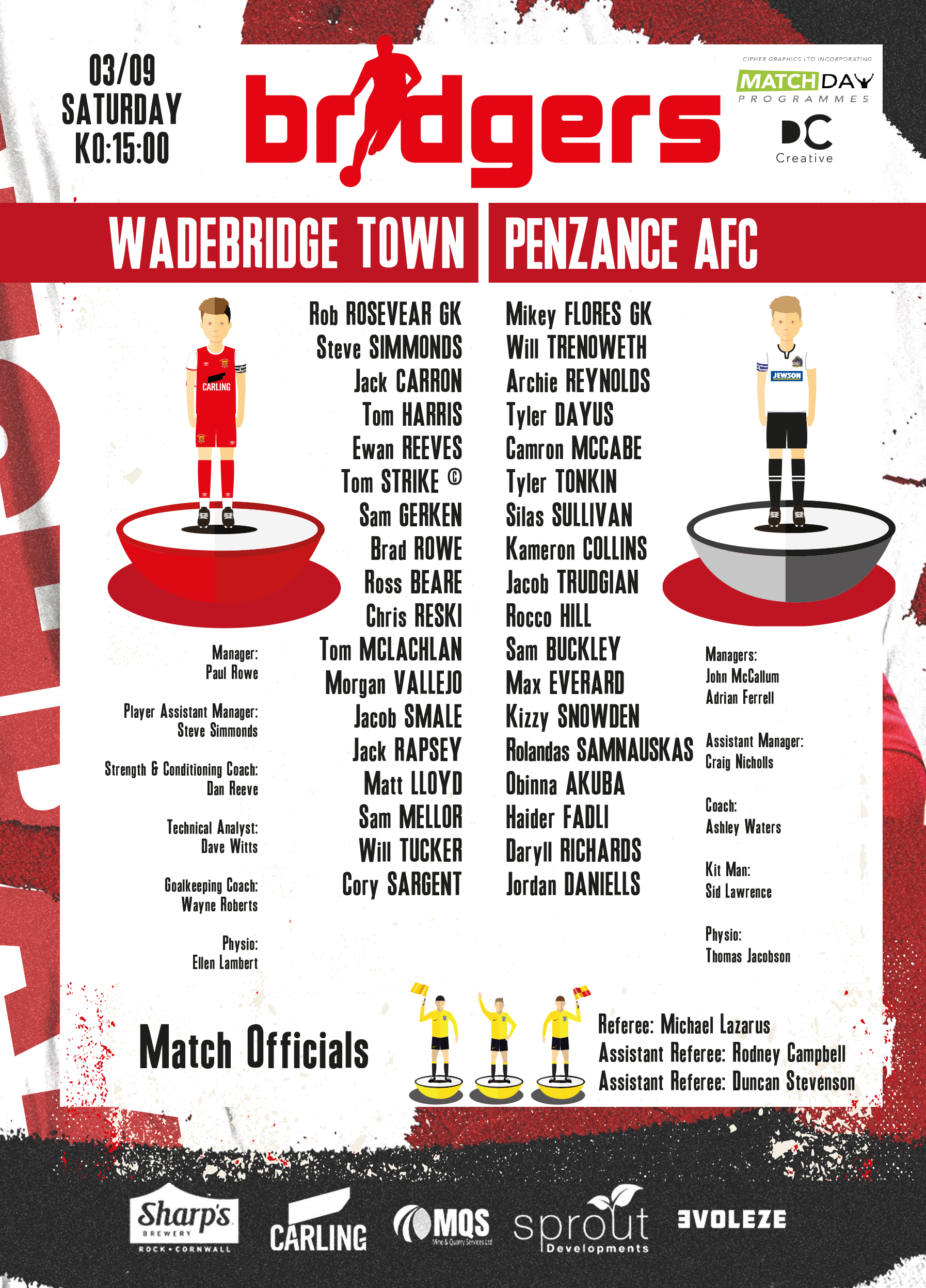 Squads: Matchday Programme: Penzance Home 2022