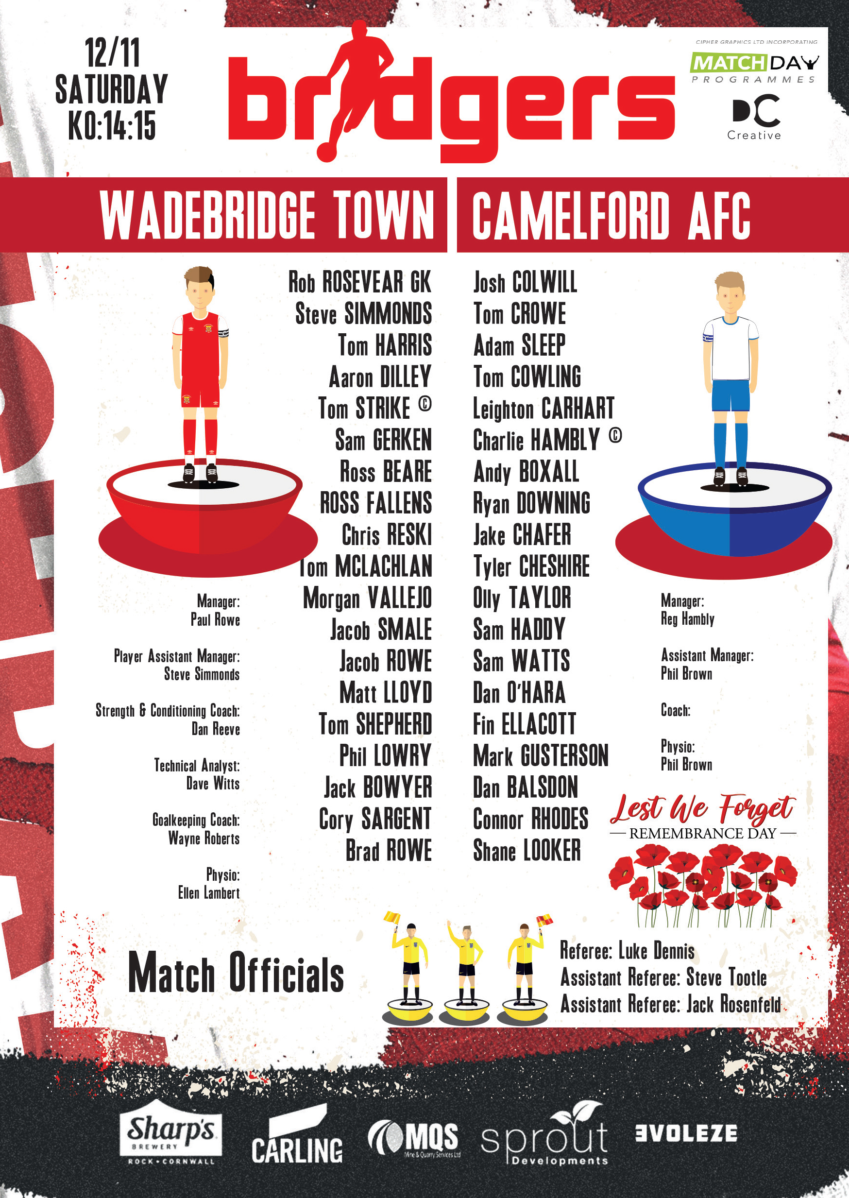 Matchday Squads: Camelford Home 2022