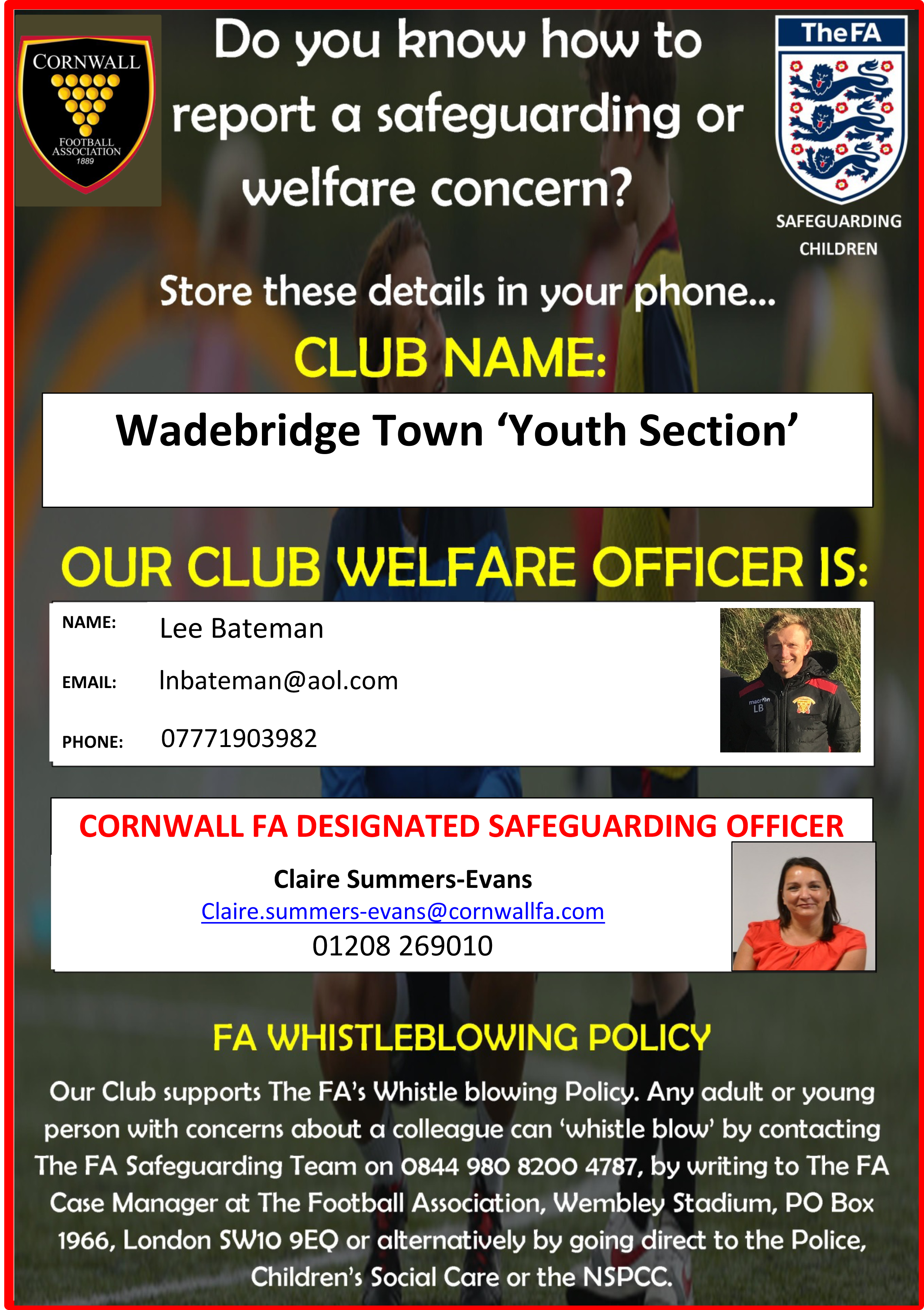 FA Welfare Officer Poster - Wadebridge Town Youth - L Bateman